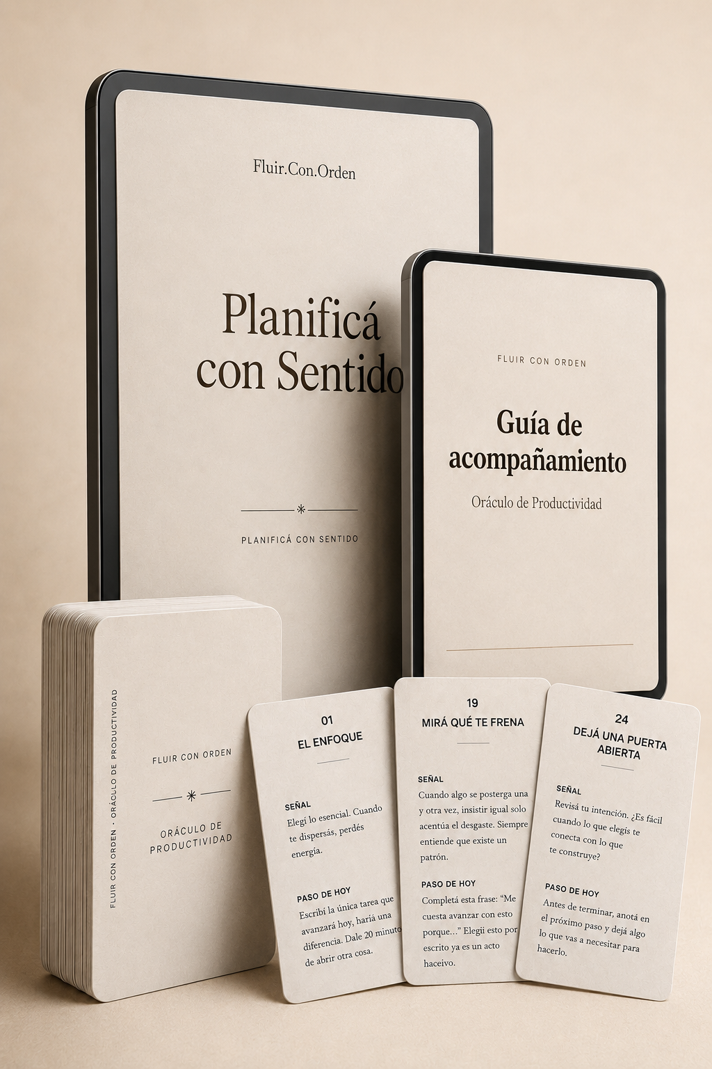 Planificá con Sentido, Guía de acompañamiento y tres cartas del Oráculo de Productividad